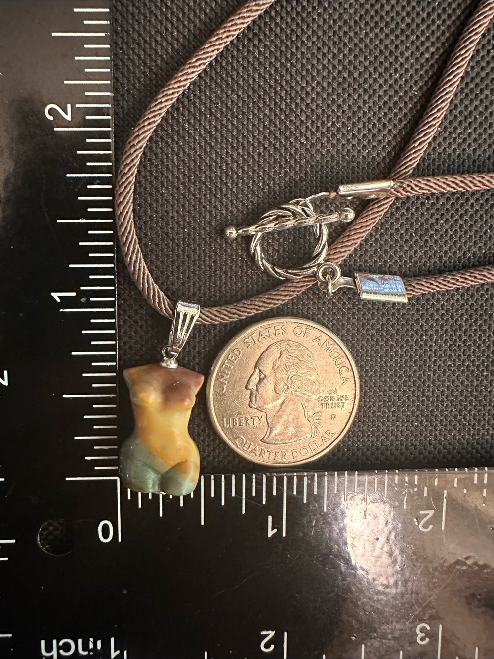 Multicolor Mini Agate Body Carving Pendant Necklace on Brown Rope - Picture 16 of 16